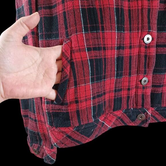 Torrid Jacket 1X Buffalo Plaid Sherpa Collar Red Black Trucker Style Crop Cozy - Picture 4 of 8